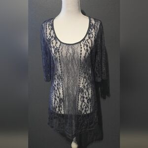 BKE Lace Gunmetal Gray Layering Top